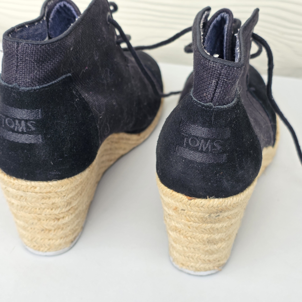 TOMS Women's Black Espadrille Wedge Boots Shoes